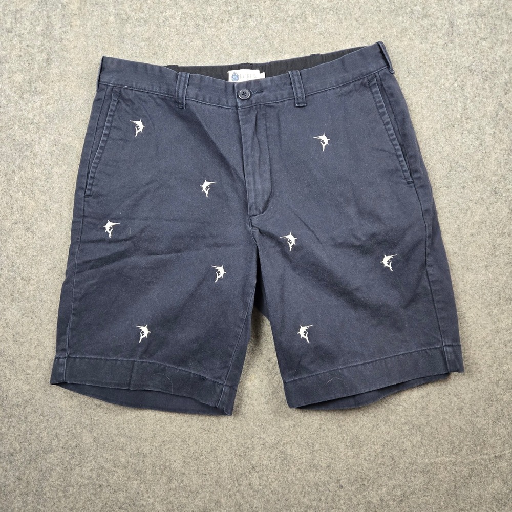 J.Crew Chino Shorts Mens 33 Blue Marlin‎ Fish Embroidery Nautical Preppy Summer